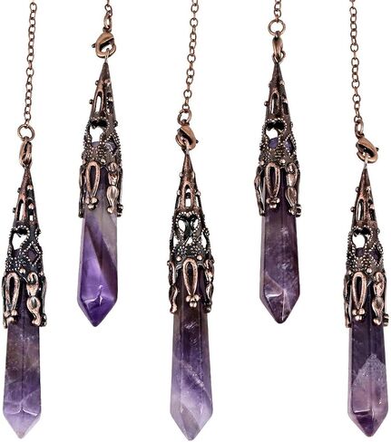 Nupuyai Healing Crystal Pendulum for Dowsing Divination Reiki, Vintage Carved Stone Hexagonal Point Pendant with Chain in Saudi Arabia