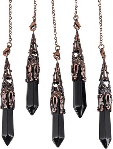 Nupuyai Healing Crystal Pendulum for Dowsing Divination Reiki, Vintage Carved Stone Hexagonal Point Pendant with Chain in Saudi Arabia