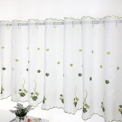 ستارة شفافة لتزيين أبواب النوافذ - ستارة دانتيل على طراز المزرعة مع 4 أوراق البرسيم، ارتفاع 27 × عرض 70 بوصة، لوحة واحدة، ZHH in Kuwait