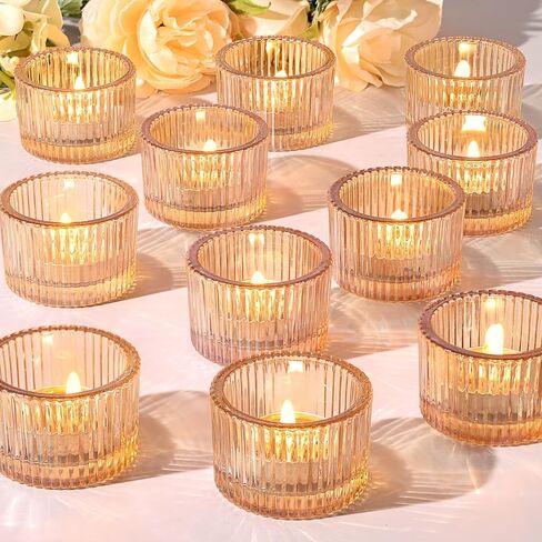24 قطعة من حوامل شموع Tealight الذهبية من HAVITI، حوامل شموع زجاجية لقطع مركزية الزفاف، لوازم الحفلات، ديكور المنزل والقطعة المركزية للطاولة in Kuwait
