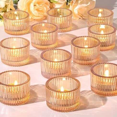 24 قطعة من حوامل شموع Tealight الذهبية من HAVITI، حوامل شموع زجاجية لقطع مركزية الزفاف، لوازم الحفلات، ديكور المنزل والقطعة المركزية للطاولة in Kuwait