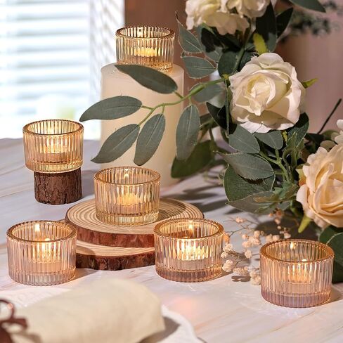 24 قطعة من حوامل شموع Tealight الذهبية من HAVITI، حوامل شموع زجاجية لقطع مركزية الزفاف، لوازم الحفلات، ديكور المنزل والقطعة المركزية للطاولة in Kuwait