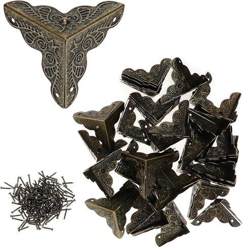 Bitray 48pcs Antique Corner Decorative Corner 25mm Vintage Edge Guard Bronze Tone Box Corner Pad Corner Protector with Screws in Saudi Arabia