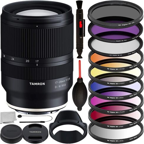 عدسة Tamron 17-28 مم f/2.8 Di III RXD لسوني E مع حزمة ملحقات المبتدئين - تتضمن: 3 قطع مجموعة فلاتر HD متعددة الطبقات + 6 قطع مجموعة فلاتر HD ملونة متدرجة + حافظة غطاء العدسة + قلم تنظيف العدسة + المزيد in Saudi Arabia