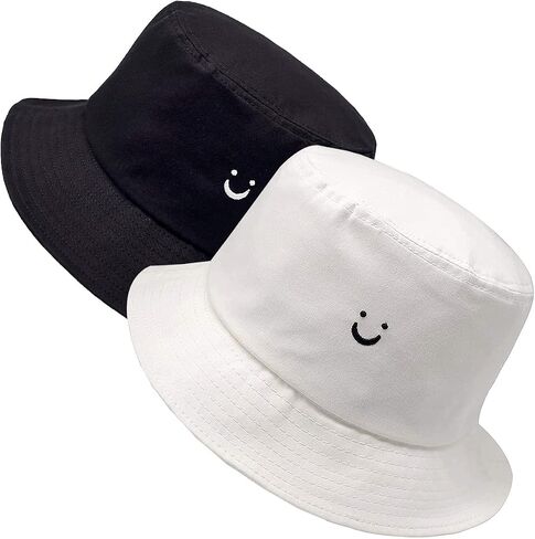 HABITER Smile Face Bucket Hat for Women Men Summer Travel Bucket Beach Sun Hat Embroidery Outdoor Cap for Teens in Saudi Arabia