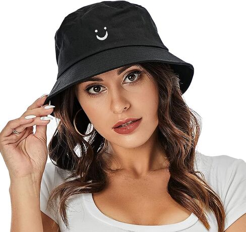 HABITER Smile Face Bucket Hat for Women Men Summer Travel Bucket Beach Sun Hat Embroidery Outdoor Cap for Teens in Saudi Arabia
