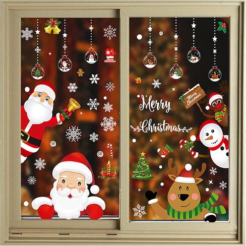 XACIOA 160 قطعة 8 أوراق عيد الميلاد نافذة ملصق، عيد الميلاد شارات ديكورات العطلة، ندفة الثلج سانتا كلوز الرنة ملصقات ل عيد الميلاد نافذة التكسير in Kuwait