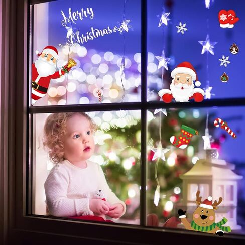 XACIOA 160 قطعة 8 أوراق عيد الميلاد نافذة ملصق، عيد الميلاد شارات ديكورات العطلة، ندفة الثلج سانتا كلوز الرنة ملصقات ل عيد الميلاد نافذة التكسير in Kuwait