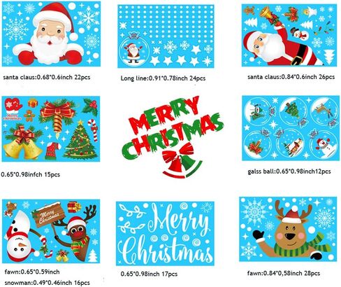 XACIOA 160 قطعة 8 أوراق عيد الميلاد نافذة ملصق، عيد الميلاد شارات ديكورات العطلة، ندفة الثلج سانتا كلوز الرنة ملصقات ل عيد الميلاد نافذة التكسير in Kuwait