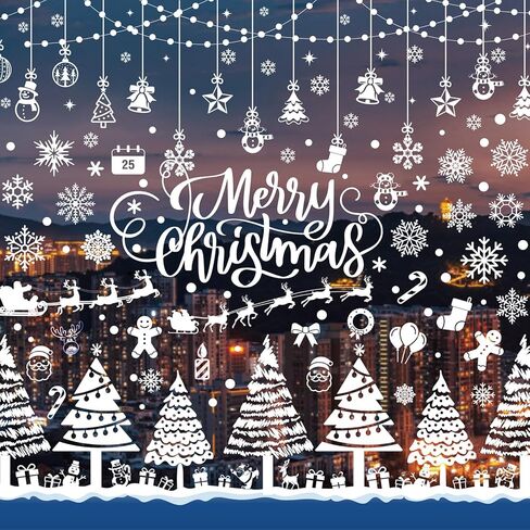 AnyDesign 464pcs 9 Sheets Christmas Window Clings Double-Sided Xmas Tree Snowflake Window Stickers Winter Holiday Window Decals in Saudi Arabia