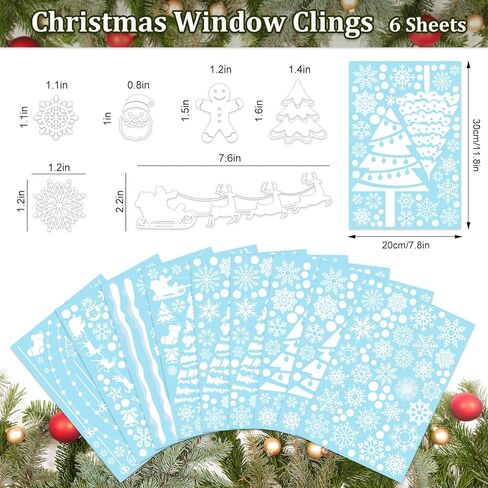 AnyDesign 464pcs 9 Sheets Christmas Window Clings Double-Sided Xmas Tree Snowflake Window Stickers Winter Holiday Window Decals in Saudi Arabia