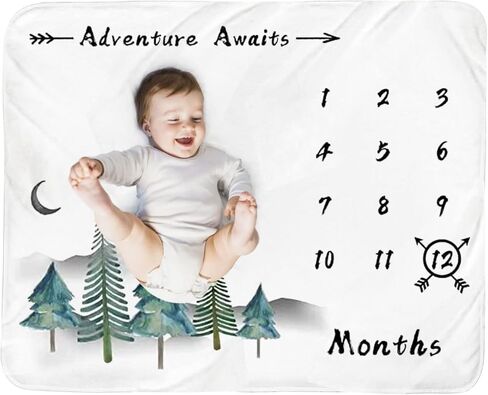 بطانية ميلستون الشهرية للاطفال الاولاد والبنات - بطانية شهر الصنوبر الجبلي لحديثي الولادة للجنسين هدية شخصية محايدة لحفلات استقبال المولود الجديد، ديكور للغابات والحضانة، دعامة خلفية للتصوير in Kuwait