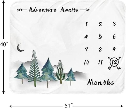 بطانية ميلستون الشهرية للاطفال الاولاد والبنات - بطانية شهر الصنوبر الجبلي لحديثي الولادة للجنسين هدية شخصية محايدة لحفلات استقبال المولود الجديد، ديكور للغابات والحضانة، دعامة خلفية للتصوير in Kuwait