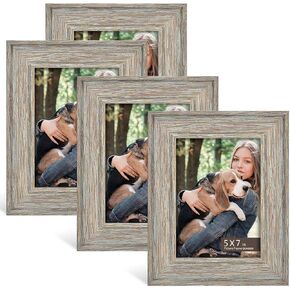 4x6 Picture Frames (4-Pack) - Rustic Farmhouse Distressed Frame Photo Frame Set for Wall with Glass Cover Gilding Crafts Ready to Hang or Stand