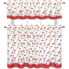 Regal Home Collections Complete 3 Pc. Kitchen Curtain Tier &, Valance Set, Cherries & Polka Dots in Kuwait