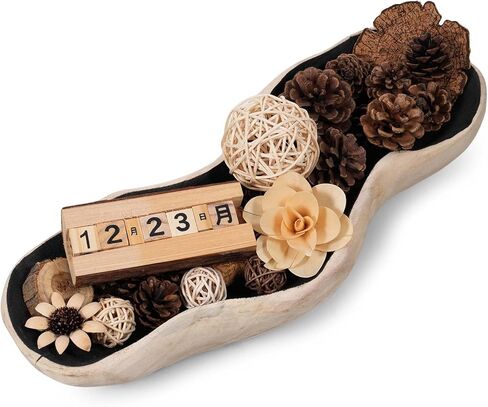 Wavy Live Edge Wooden Dough Bowl Decor Internal Black 16"L Natural Wood Hand Carved Decorative Wooden Farmhouse Fruit Bowl Handmade, Home Decoration Centerpiece, Dining Room Table Display Bowl in Kuwait