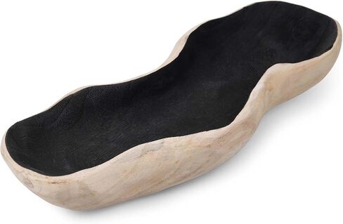 Wavy Live Edge Wooden Dough Bowl Decor Internal Black 16"L Natural Wood Hand Carved Decorative Wooden Farmhouse Fruit Bowl Handmade, Home Decoration Centerpiece, Dining Room Table Display Bowl in Kuwait