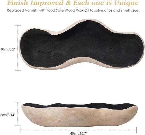 Wavy Live Edge Wooden Dough Bowl Decor Internal Black 16"L Natural Wood Hand Carved Decorative Wooden Farmhouse Fruit Bowl Handmade, Home Decoration Centerpiece, Dining Room Table Display Bowl in Kuwait
