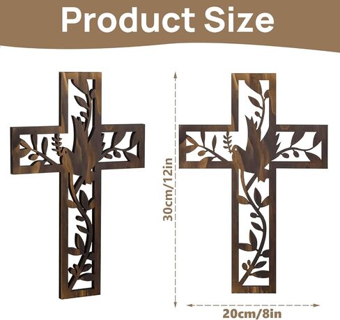 صليب خشبي للتعليق على الحائط من شاوكينلين، 3 قطع من ديكور الحائط العتيق مقاس 12 انش بنمط ديني منحوت لديكور المنزل من الخشب البني in Kuwait