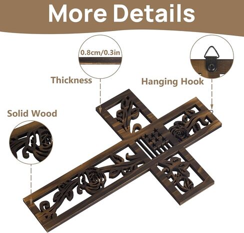 صليب خشبي للتعليق على الحائط من شاوكينلين، 3 قطع من ديكور الحائط العتيق مقاس 12 انش بنمط ديني منحوت لديكور المنزل من الخشب البني in Kuwait