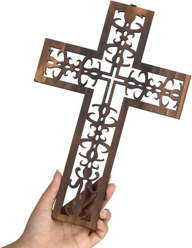 صليب خشبي للتعليق على الحائط من شاوكينلين، 3 قطع من ديكور الحائط العتيق مقاس 12 انش بنمط ديني منحوت لديكور المنزل من الخشب البني in Kuwait