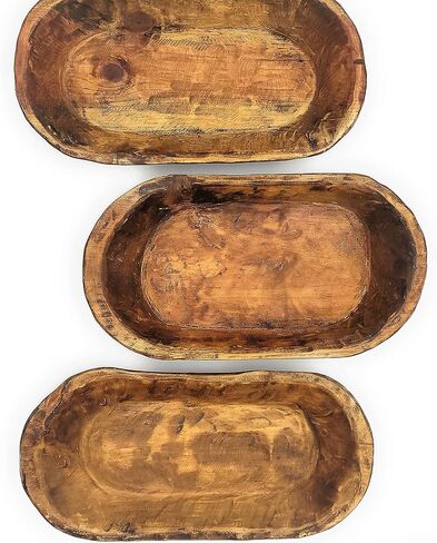 وعاء عجينة ويستون الخشبي المزخرف مقاس 20 بوصة - 22 بوصة - وعاء ريفي بني للمزرعة - ذا ويستون in Kuwait