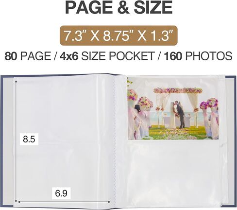 B FANCY 160 Pockets Hard Cover Classic Photo Album with Individual Transparent Case & Slip-in 4x6 Frame for Postcard Display Baby Book Wedding Photo Storage Christmas Gift Navy in Saudi Arabia