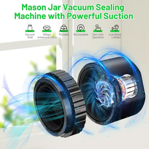 KKUYT الكهربائية ميسون جرة فراغ السدادة، تعليب جرة فراغ السدادة عدة لتخزين الطعام، آلة ختم فراغ لاسلكية لبرطمانات ميسون مع فتاحة علب وأغطية جرة ميسون عادية وواسعة الفم in Kuwait