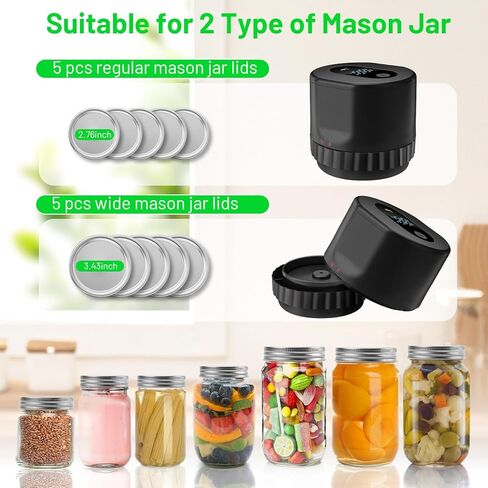 KKUYT الكهربائية ميسون جرة فراغ السدادة، تعليب جرة فراغ السدادة عدة لتخزين الطعام، آلة ختم فراغ لاسلكية لبرطمانات ميسون مع فتاحة علب وأغطية جرة ميسون عادية وواسعة الفم in Kuwait
