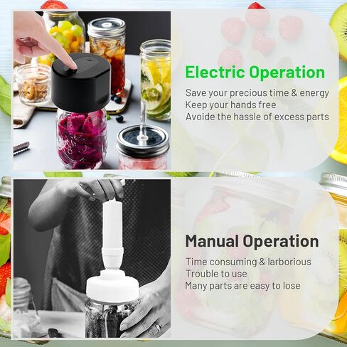 KKUYT الكهربائية ميسون جرة فراغ السدادة، تعليب جرة فراغ السدادة عدة لتخزين الطعام، آلة ختم فراغ لاسلكية لبرطمانات ميسون مع فتاحة علب وأغطية جرة ميسون عادية وواسعة الفم in Kuwait