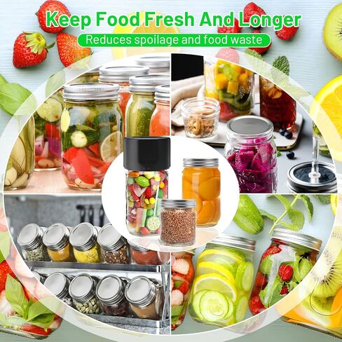 KKUYT الكهربائية ميسون جرة فراغ السدادة، تعليب جرة فراغ السدادة عدة لتخزين الطعام، آلة ختم فراغ لاسلكية لبرطمانات ميسون مع فتاحة علب وأغطية جرة ميسون عادية وواسعة الفم in Kuwait