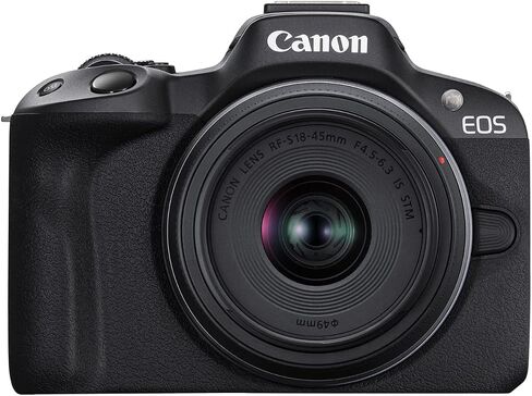Canon EOS R50 Mirrorless Camera with RF-S 18-45mm f/4.5-6.3 is STM Lens (Black) + Sunshine Basic Accessories Bundle (International Model) - (Renewed) in Saudi Arabia