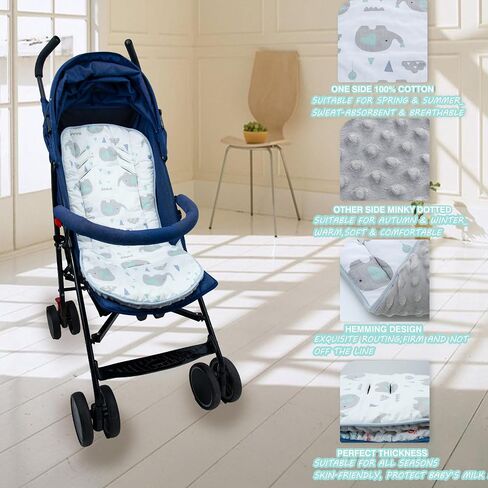 Baby Stroller Cushion,Soft Minky Dotted and Printed Stroller Seat Liner-Reversible Universal Breathable and Soft Newborn Stroller Pad, Cotton Infant Car Seat Insert-82x37cm,1 Pack(Pink Bows) in Saudi Arabia