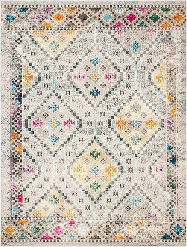 SAFAVIEH Madison Collection Area Rug - 8' x 10', Grey & Yellow, Boho Diamond Distressed Design, Non-Shedding & Easy Care, Ideal for High Traffic Areas in Living Room, Bedroom (MAD418F) in Saudi Arabia