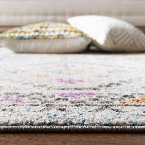 SAFAVIEH Madison Collection Area Rug - 8' x 10', Grey & Yellow, Boho Diamond Distressed Design, Non-Shedding & Easy Care, Ideal for High Traffic Areas in Living Room, Bedroom (MAD418F) in Saudi Arabia