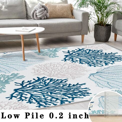 Coastal Runner Rug Beach Hallway Rugs Non-Slip Nautical Coral Machine Washable Rugs Modern Floor Carpet for Kitchen Bathroom Laundry Bedroom Living Room, 2x6 in Kuwait