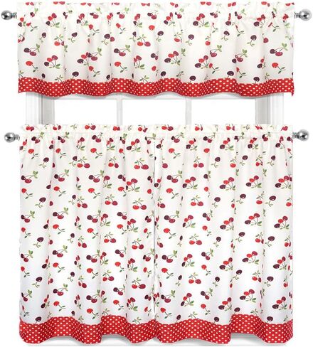 Regal Home Collections Complete 3 Pc. Kitchen Curtain Tier &, Valance Set, Cherries & Polka Dots in Kuwait