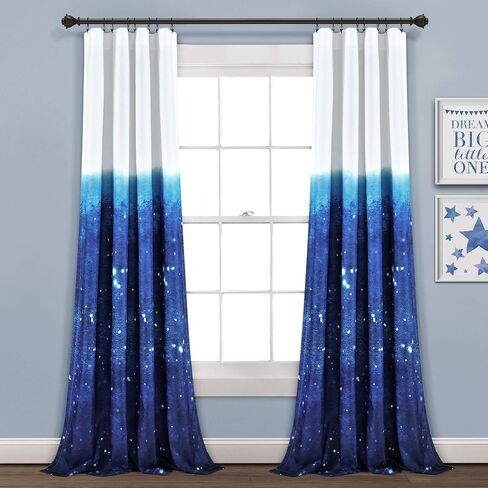 Lush Decor Space Star Ombre Window Curtain Panel, Pair, 52"W x 84"L, Navy & White - Galaxy Curtains for Kids Room in Saudi Arabia