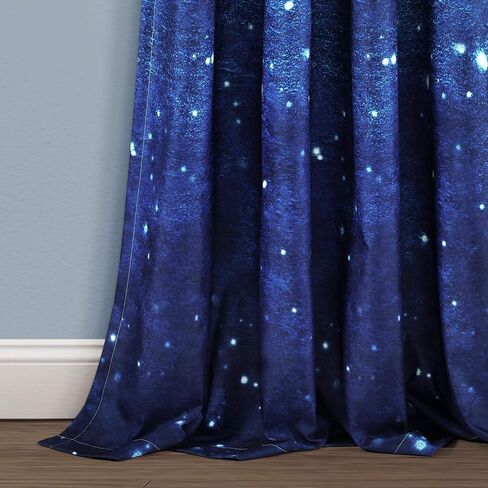 Lush Decor Space Star Ombre Window Curtain Panel, Pair, 52"W x 84"L, Navy & White - Galaxy Curtains for Kids Room in Saudi Arabia
