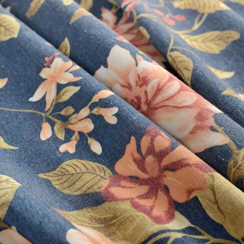 Melodieux Blooming Flower Print Vintage Style Room سواد ستائر جروميت لغرفة المعيشة وغرفة النوم وغرفة الطعام، 52 × 84 بوصة، كحلي (لوحتان) in Kuwait