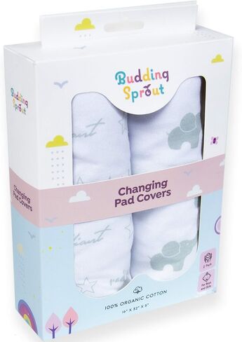 Budding Sprout Organic Cotton Ultra Soft Hypoallergenic Changing Pad Covers (2-Pack) Fits Standard Size Pads 16" x 32" Comes with Two Unisex Design in Saudi Arabia