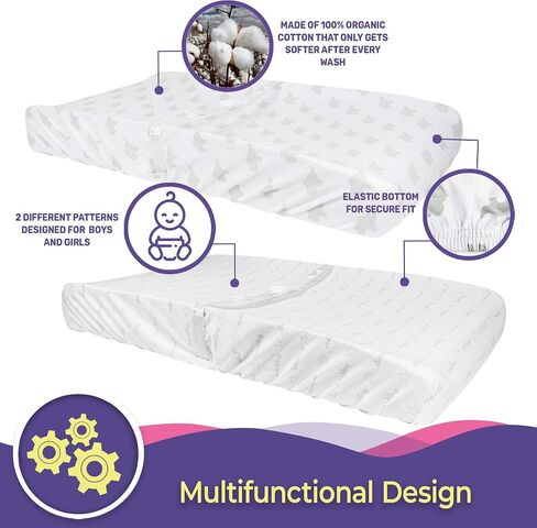 Budding Sprout Organic Cotton Ultra Soft Hypoallergenic Changing Pad Covers (2-Pack) Fits Standard Size Pads 16" x 32" Comes with Two Unisex Design in Saudi Arabia
