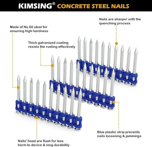 KIMSING MTSD-38 12 مقياس 1 1/2 بوصة × .109 بوصة سلسة من البلاستيك المغطى بالخرسانة والفولاذ دبوس محرك ميكانيكي مجلفن لخرسانة طاقة الغاز ومسامير الصلب 800 قطعة / صندوق (صندوق واحد) in Kuwait