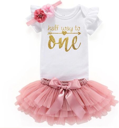 6 Month Birthday Outfit Half Year Birthday For Baby Girl Halfway To One Tutu skirt baby clothing set in Saudi Arabia