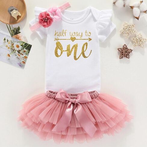 6 Month Birthday Outfit Half Year Birthday For Baby Girl Halfway To One Tutu skirt baby clothing set in Saudi Arabia
