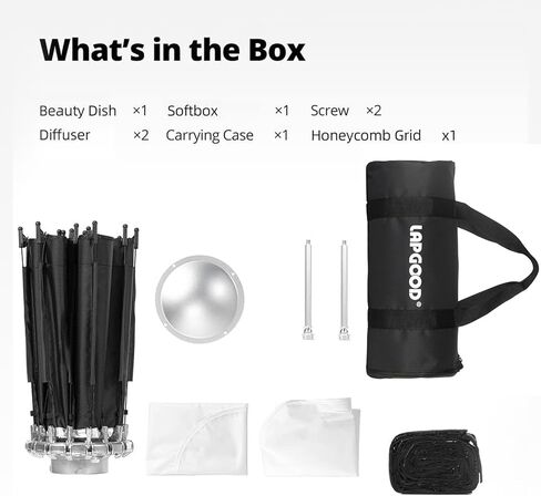 LAPGOOD 31.5"/80cm Softbox Beauty Dish with Grid and Double Soft Cloth Design - Bowens Mount Diffuser for Flash and Video Lights, Quick Setup, and Carrying Bag in Kuwait