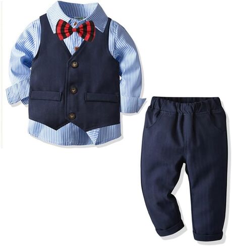Baby Boys Formal Set Little Boys Gentleman Suit, Vest & Pants+Long Sleeve Shirt+Bow Tie/Tie 4pcs Outfit in Kuwait