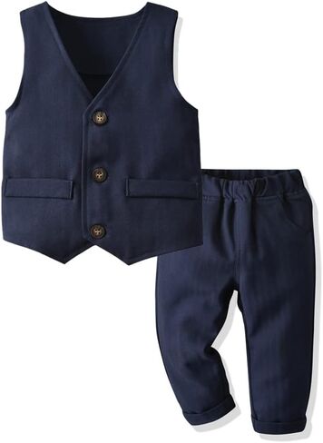 Baby Boys Formal Set Little Boys Gentleman Suit, Vest & Pants+Long Sleeve Shirt+Bow Tie/Tie 4pcs Outfit in Kuwait