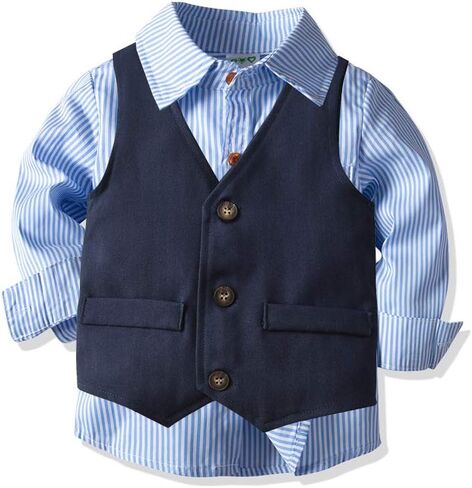 Baby Boys Formal Set Little Boys Gentleman Suit, Vest & Pants+Long Sleeve Shirt+Bow Tie/Tie 4pcs Outfit in Kuwait