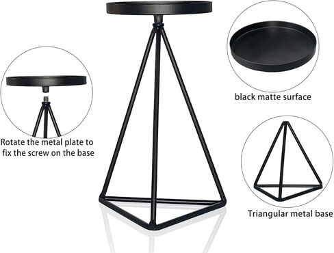 حامل شمعة من MAINFOR الشموع العامودية، حامل شموع مزخرف بتصميم هندسي في العطلات ولزينة الشموع لزينة الطاولة، مجموعة من 3 قطع من الحديد المطاوع الأسود حامل شمعة طويلة أرضية in Kuwait